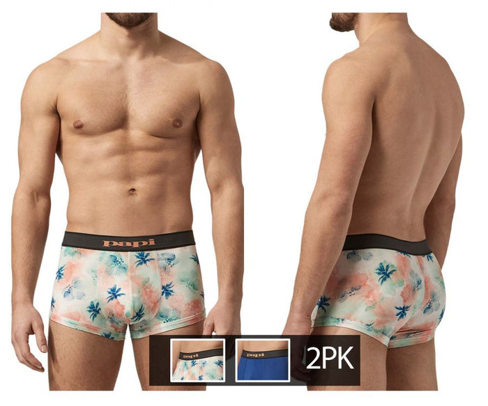 Clever Moda Papi UMPA074 2PK Microflex Brazilian Trunks Color Tropics-Blue