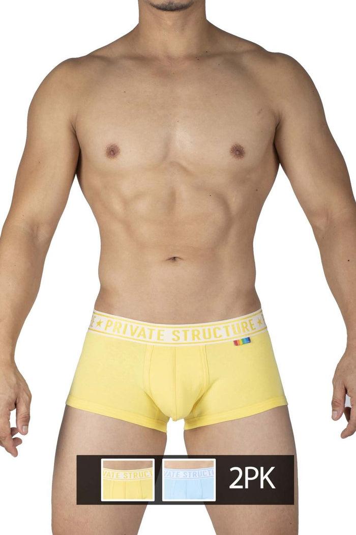 Clever Moda Private Structure EPUT4386 Pride 2PK Mid Waist Trunks Color Yellow-Blue