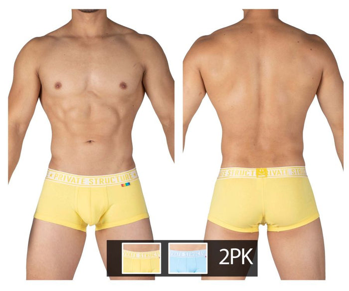 clever moda Private Structure EPUT4386 Pride 2PK Mid Waist Trunks Color Yellow-Blue