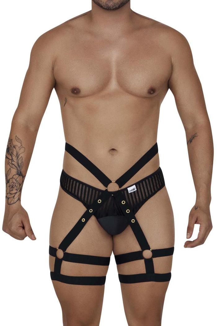 Clever Moda CandyMan 99676 Garter Thongs Two Piece Set Color Black