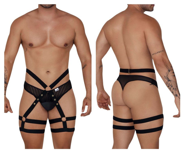 clever moda CandyMan 99676 Garter Thongs Two Piece Set Color Black