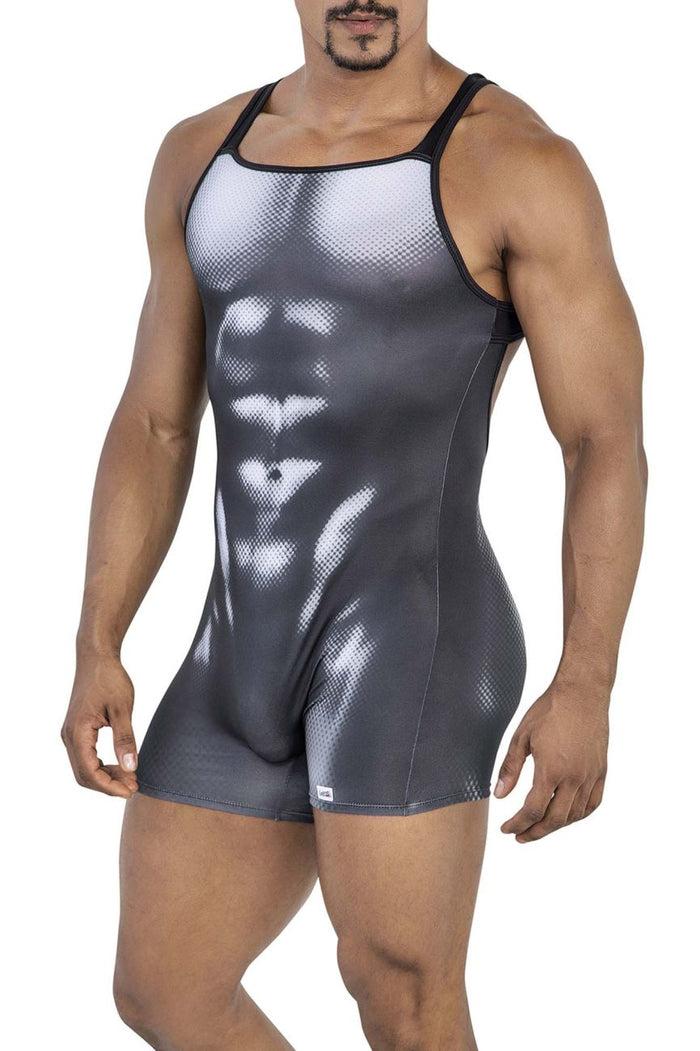 Clever Moda CandyMan 99796 Muscle Onesie Bodysuit Color Black-White