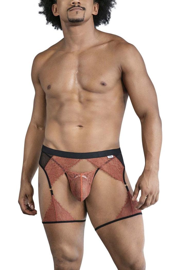 Clever Moda CandyMan 99854 Lace-Garter Outfit Color Black-Terracotta