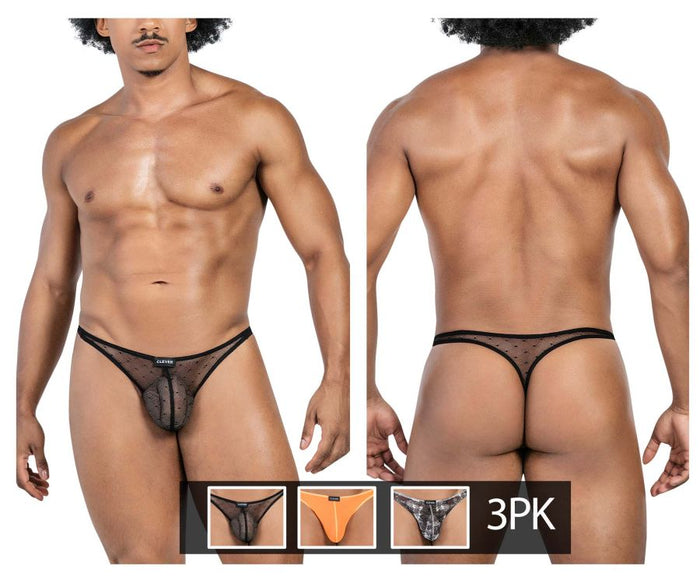 clever moda Clever 100008 3PK Autralian Latin Thongs Color Black-Orange-Black