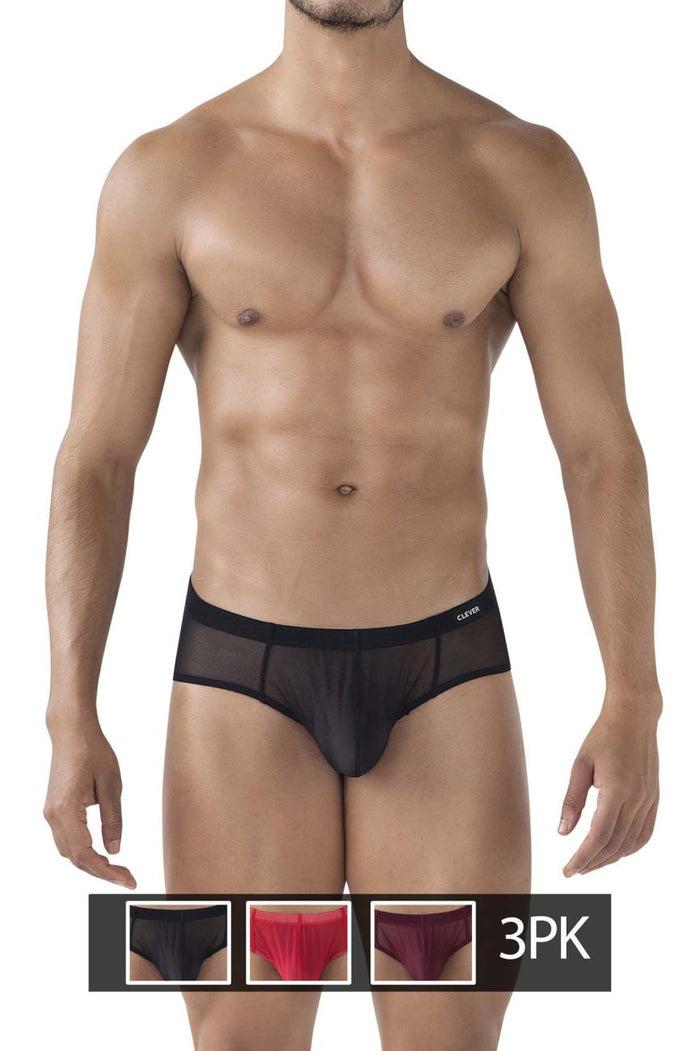 Clever Moda Clever 519962 3PK Australian Latin Briefs Briefs Color Red-Black-Grape