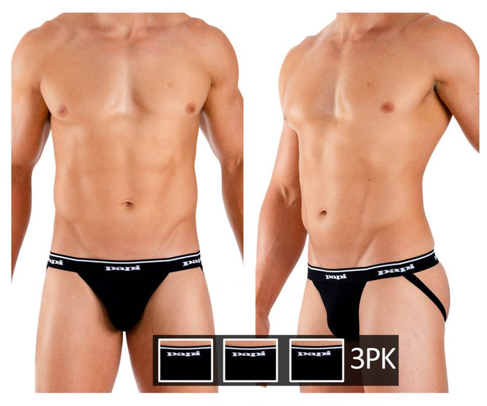 clever moda Papi 705910-001 3PK 1X1 Rib Jockstrap Color Black
