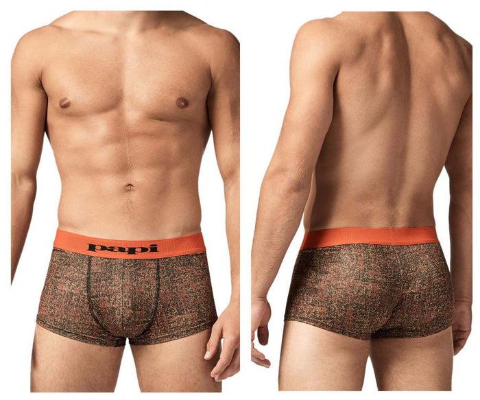 Clever Moda Papi UMPA050 Fashion Microflex Brazilian Trunks Color Orange Pixel Print