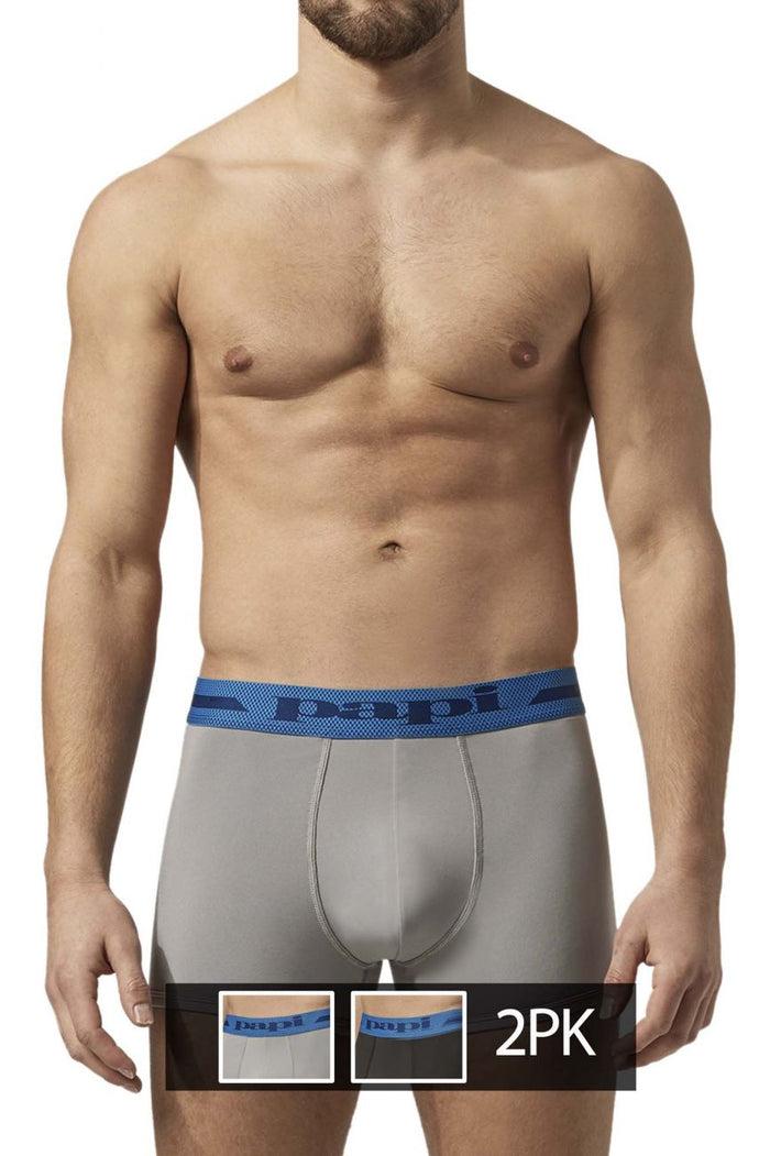Clever Moda Papi UMPA080 2PK Microflex Brazilian Trunks Color Alloy-Black