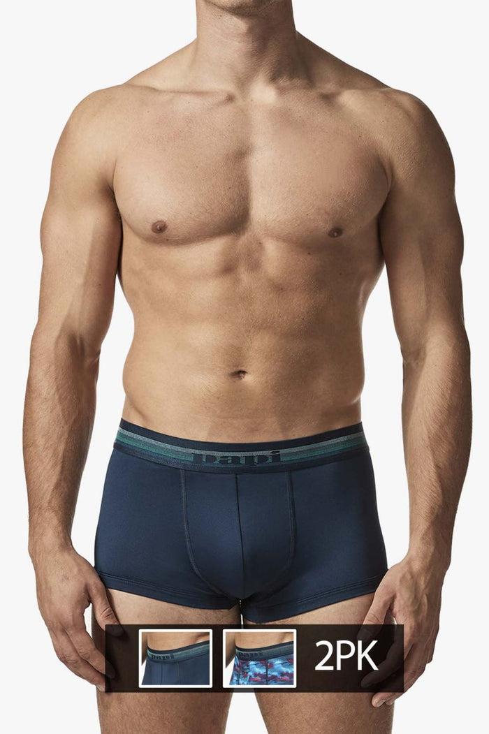 Clever Moda Papi UMPA107 2PK Microflex Performance Trunks Color Blue-Printed