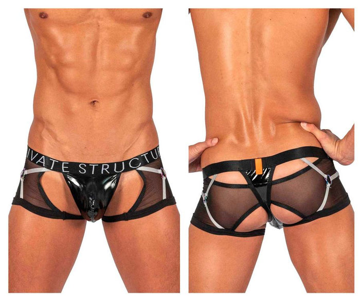 Clever Moda Private Structure LCUT4417 Alpha Low Waist Harness Trunks Color Black