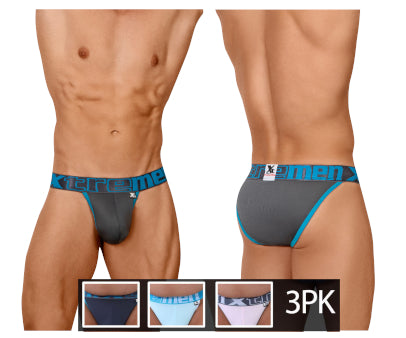 clever moda Xtremen 91057X-3 3PK Bikini Color Gray-Blue-Pink